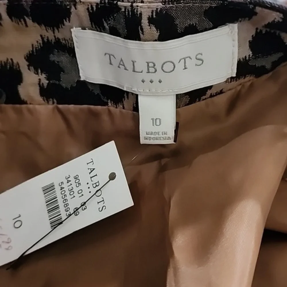 Talbots leopard print JACQUARD tan and black pencil skirt‎ weekend size 10 new!